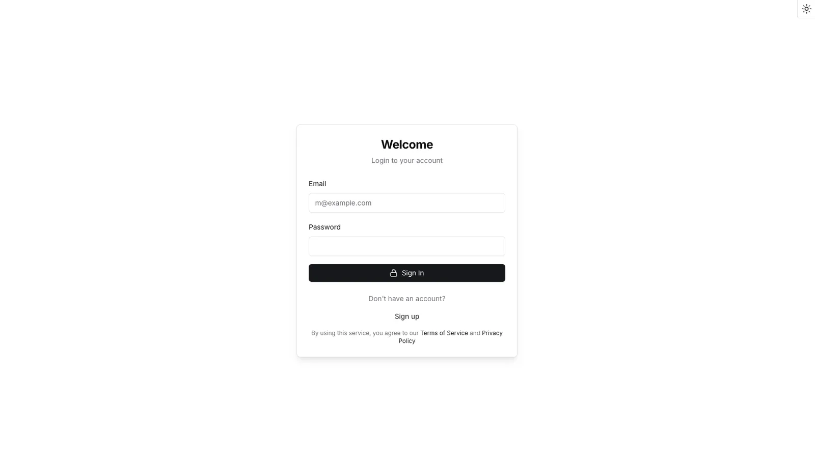 Screenshot of login page