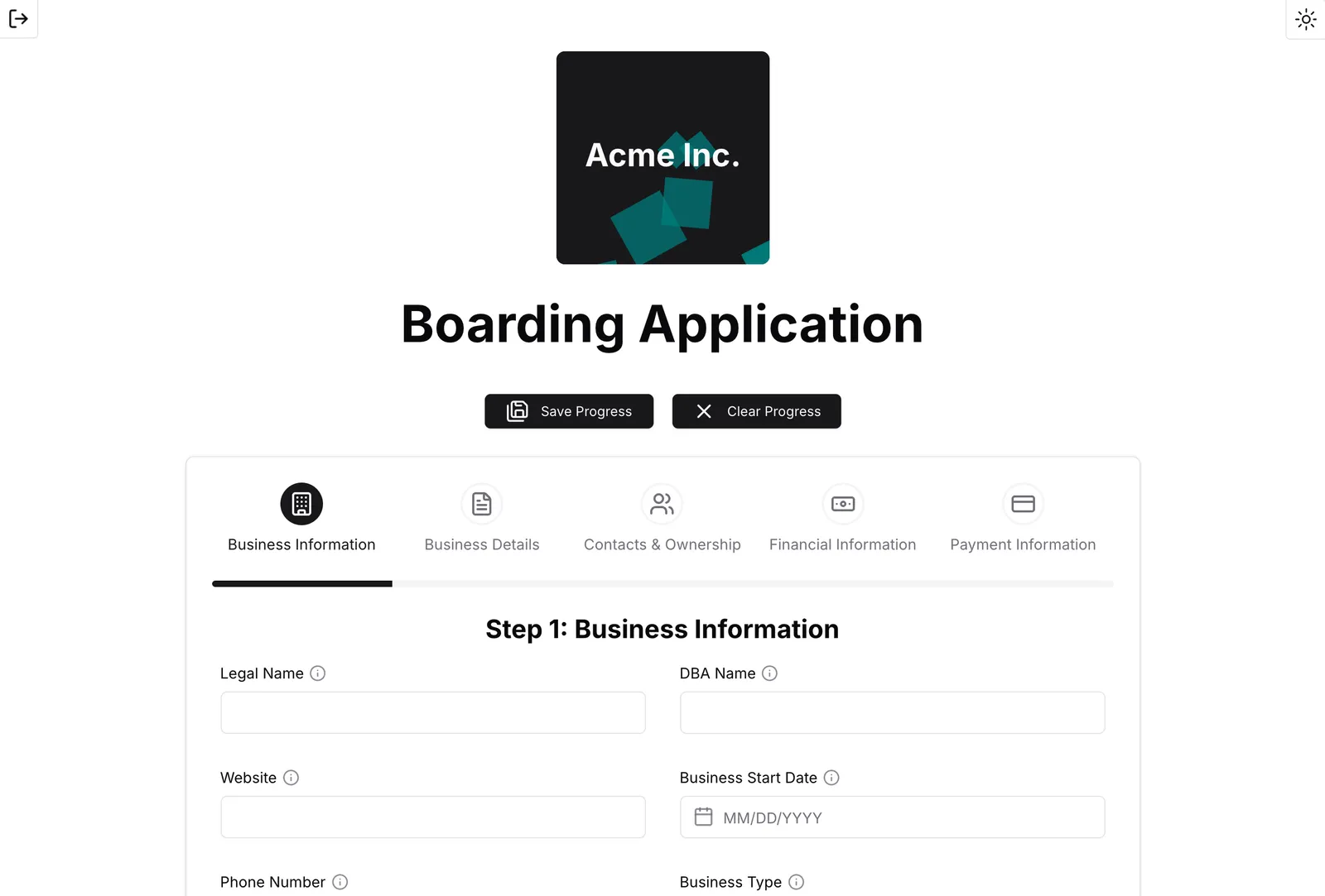 Screenshot of boarding app