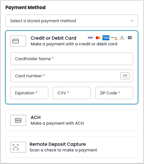 Create Autopay modal showing payment method selection with a stored checking account selected