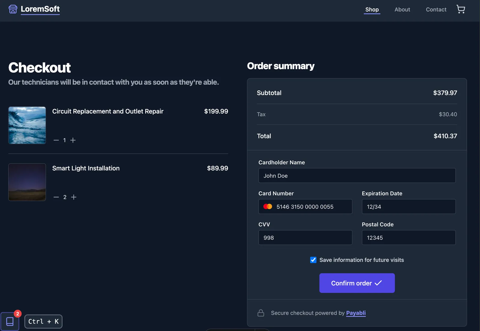 screenshot of the demo app running