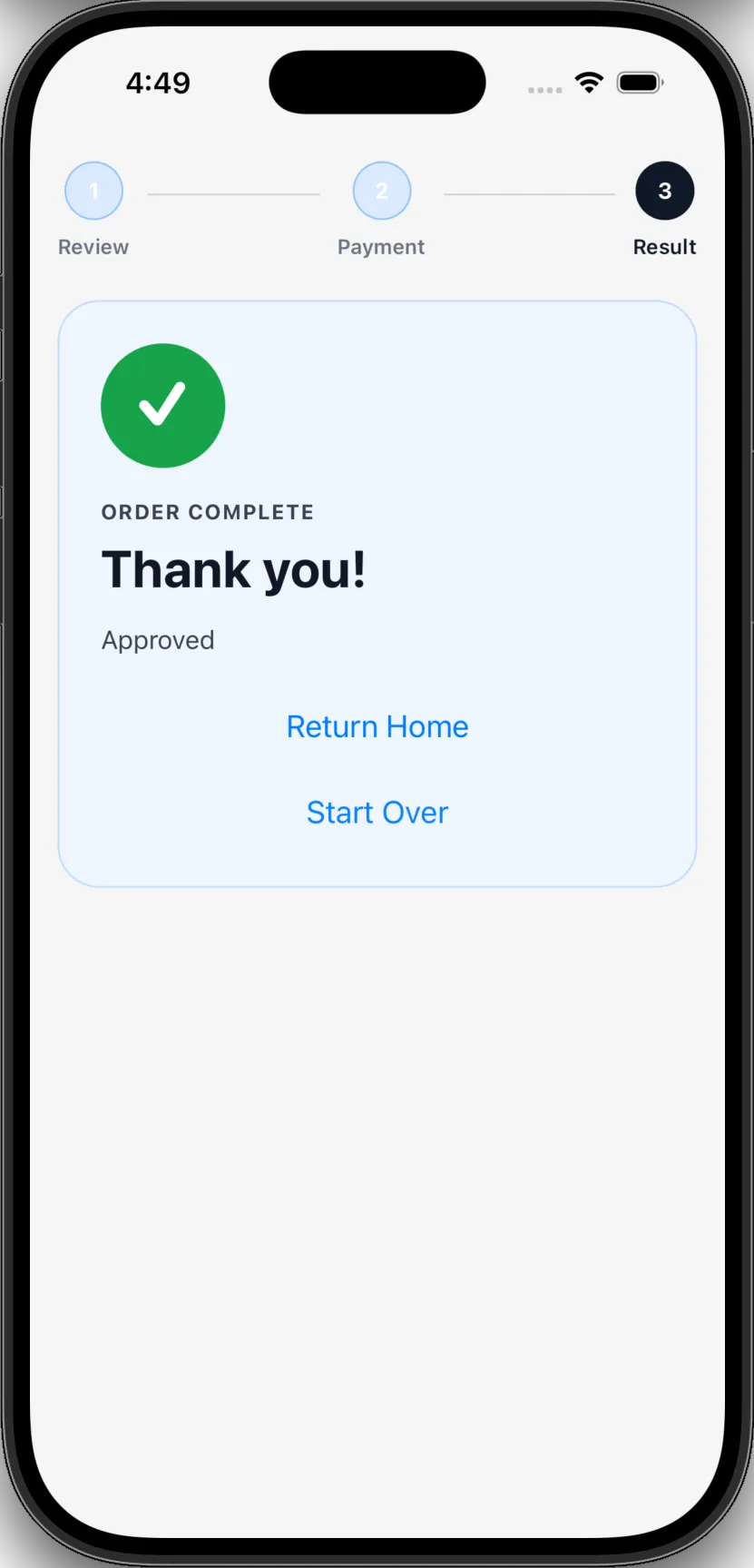 result page of React Native example app
